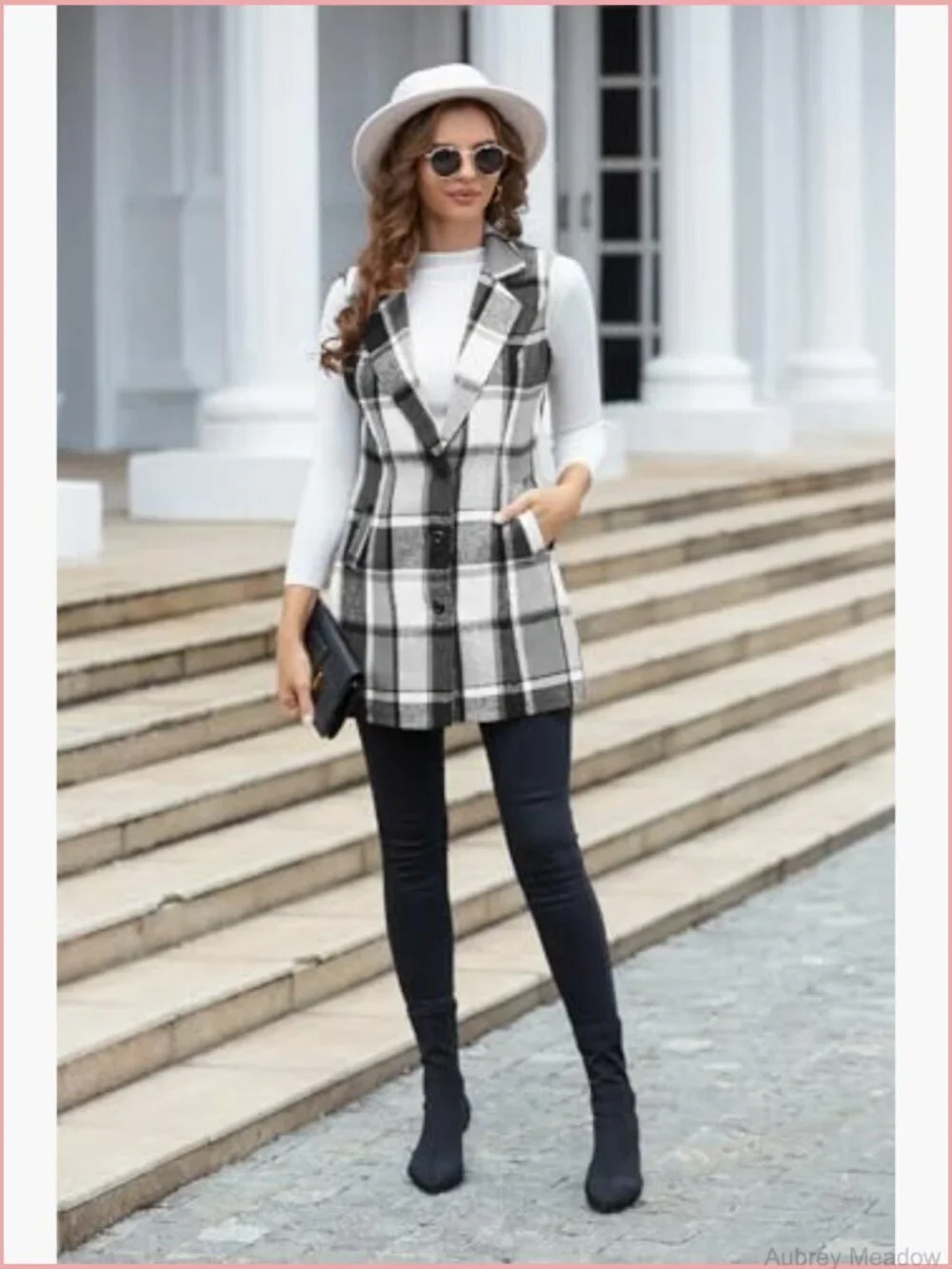 Plaid Vest Sleeveless Blazer Jacket Fall Winter Cardigan Tops